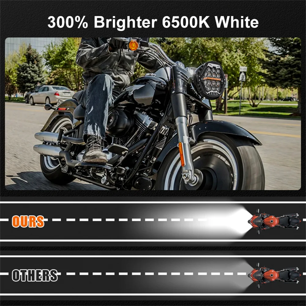 7 Inch LED Headlights DRL Hi/Lo Beam Amber Angel Eye Headlamp E24 approved For Harley Touring Street Glide 2014-2023