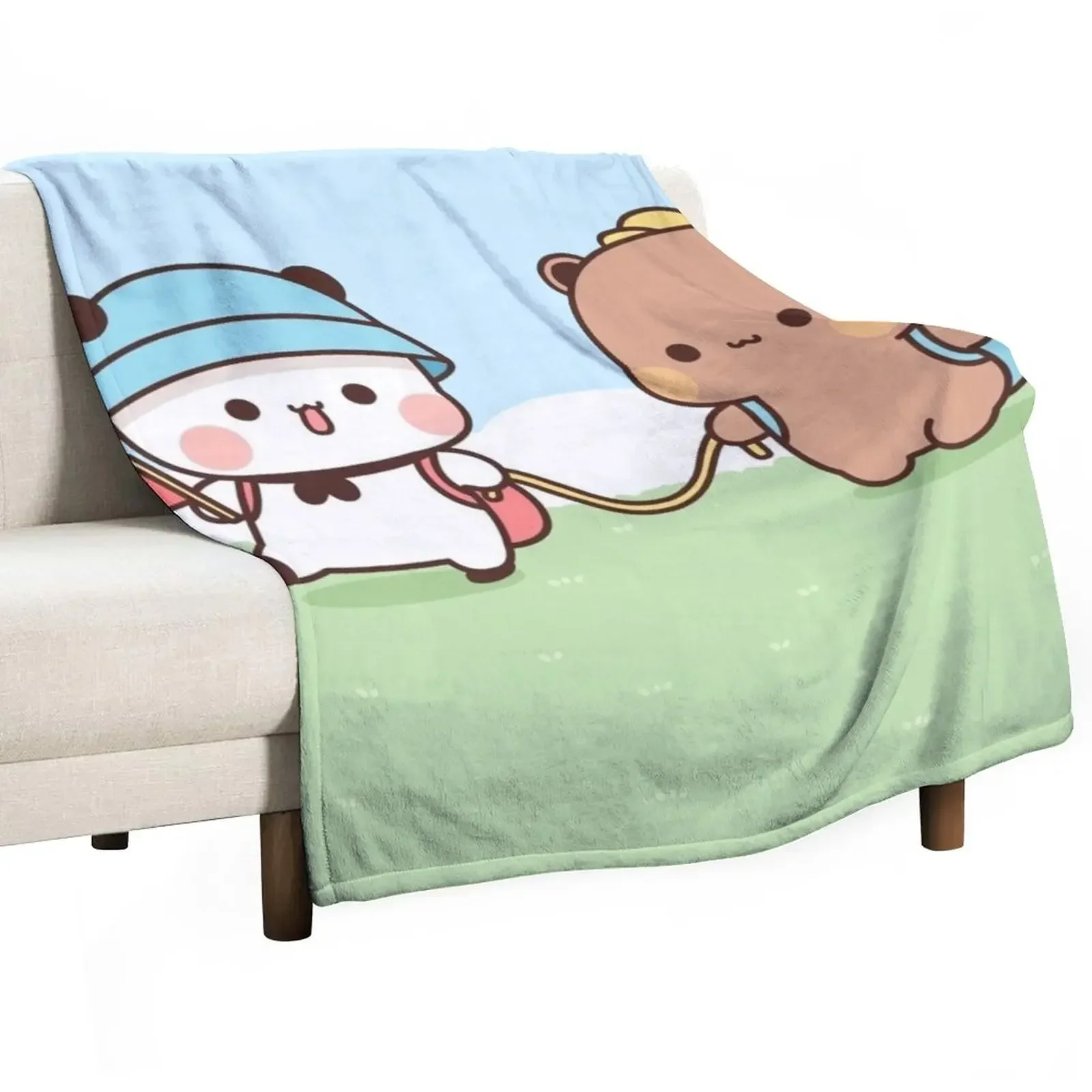 

Panda And Brownie Bear Couple Throw Blanket Plaid Loose For Sofa Thin Blankets