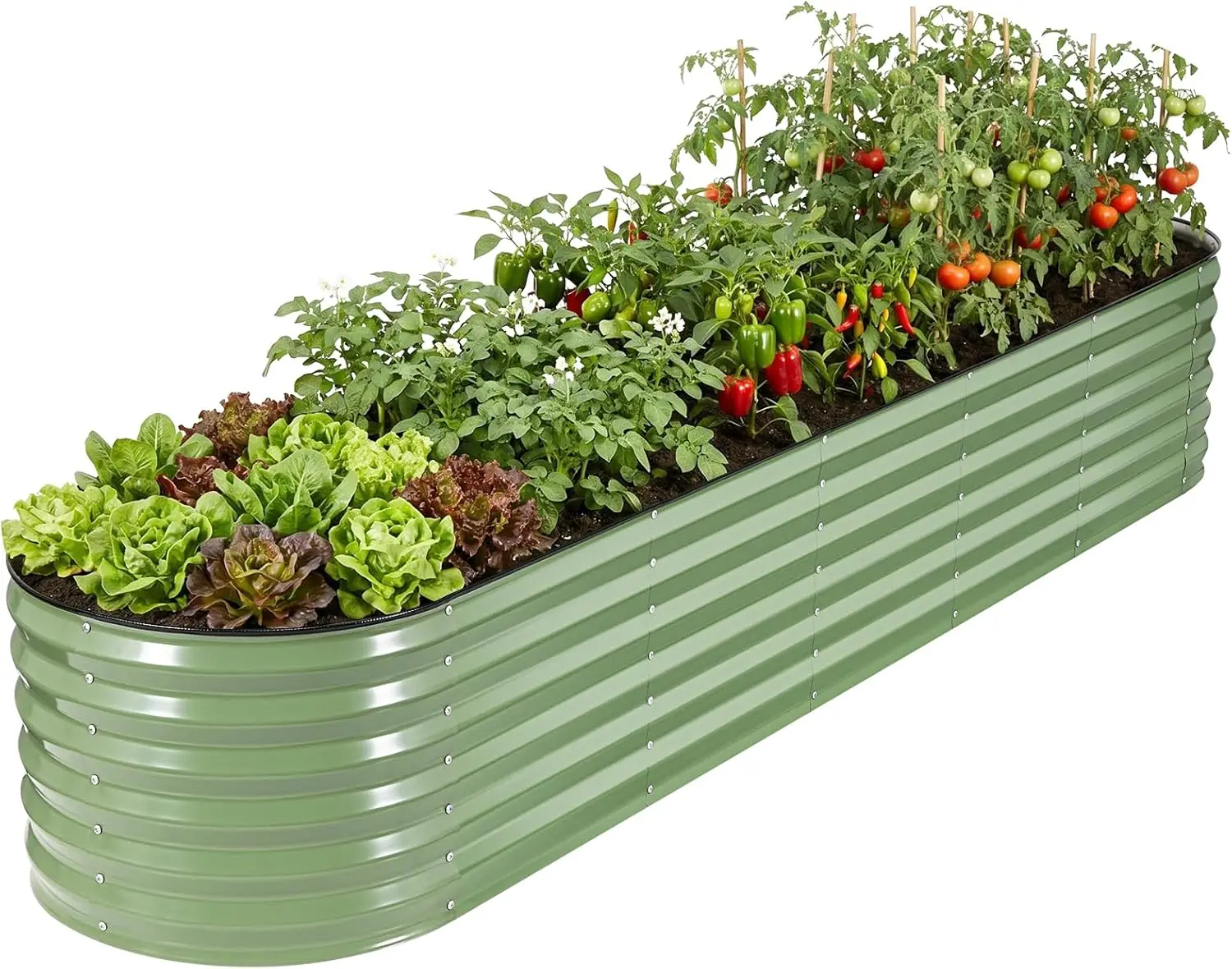 Raised Garden Bed 9x2 Ft, 17" Tall Galvanized Steel Metal Planter Box, 11-in-1 Modular Large Garden Bed Kits for Outdoor Vegetable Flowers, Olive Green