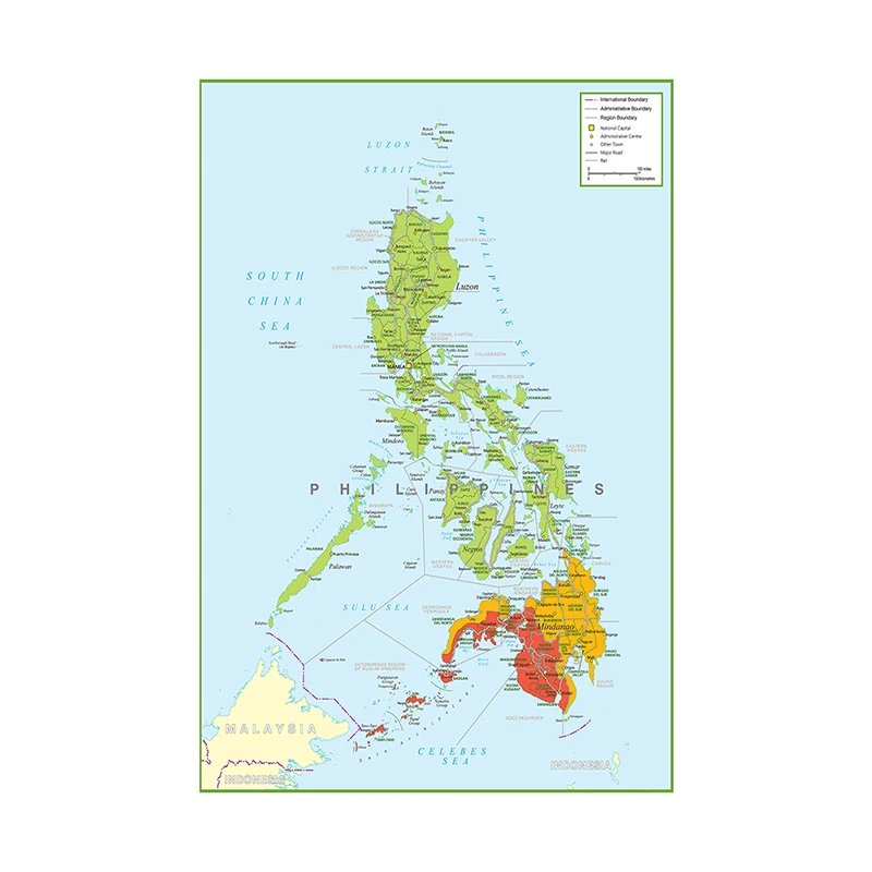 Affiche de carte administrative des Philippines, 100x150cm, toile imprimée d'art mural, peinture, fournitures de bureau, décoration de maison pour salon