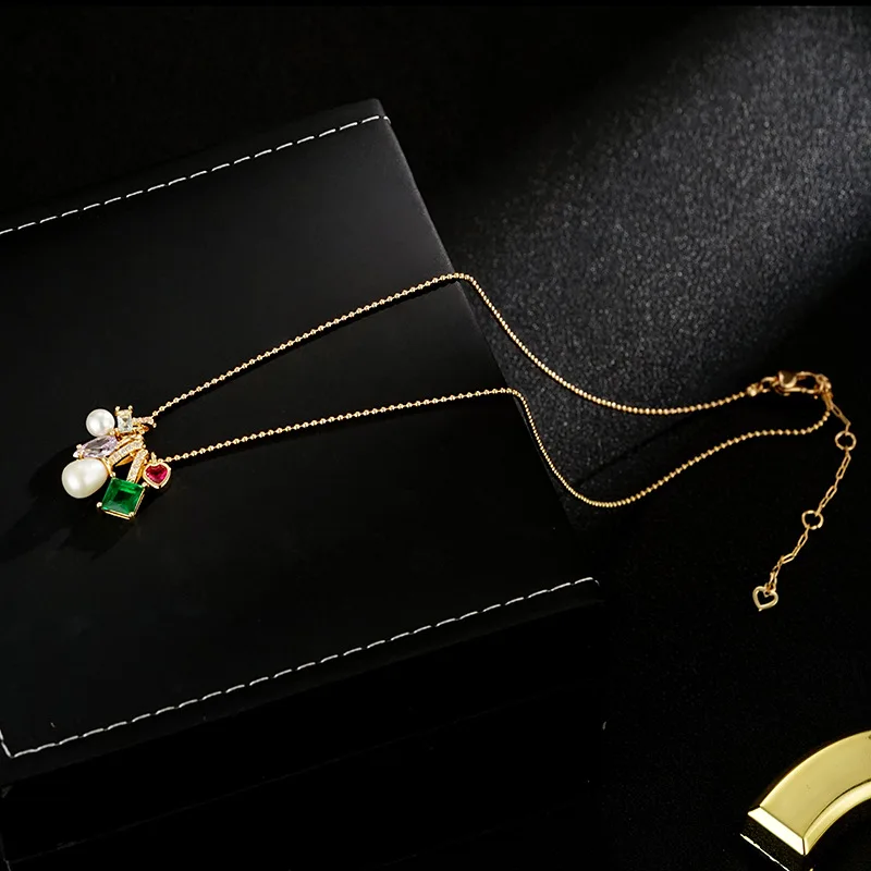 Neue Ankunft Trendy Bunte CZ Zirkon Natürliche Süßwasser Perle 14K Gold Gefüllt Weiblichen Anhänger Halskette Schmuck Kein Verblassen Billig – Detail 5