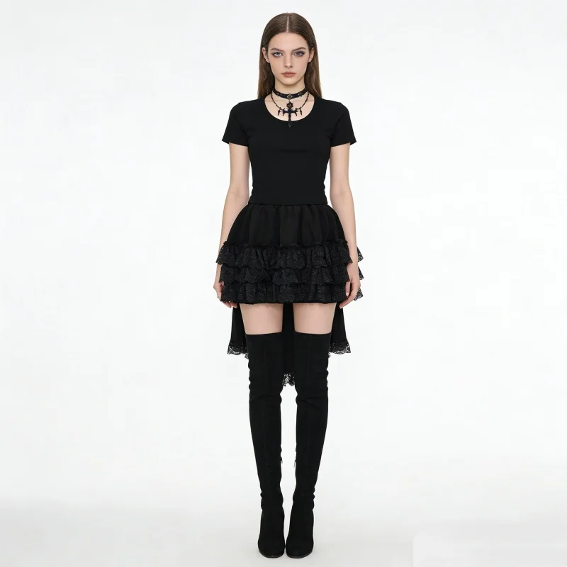 

Gothic Women Dark Lace Irregular Short Skirt Victorian Retro Punk Short Skirt
