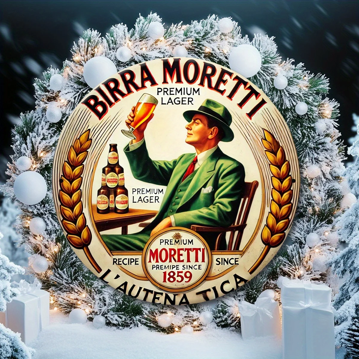 2D flach 1 Stück Retro Birra Moretti Bier Holzlogo runde Wandkunst, klassisches Brauerei-Design, geeignet für Bars und Cafés – Detail 5