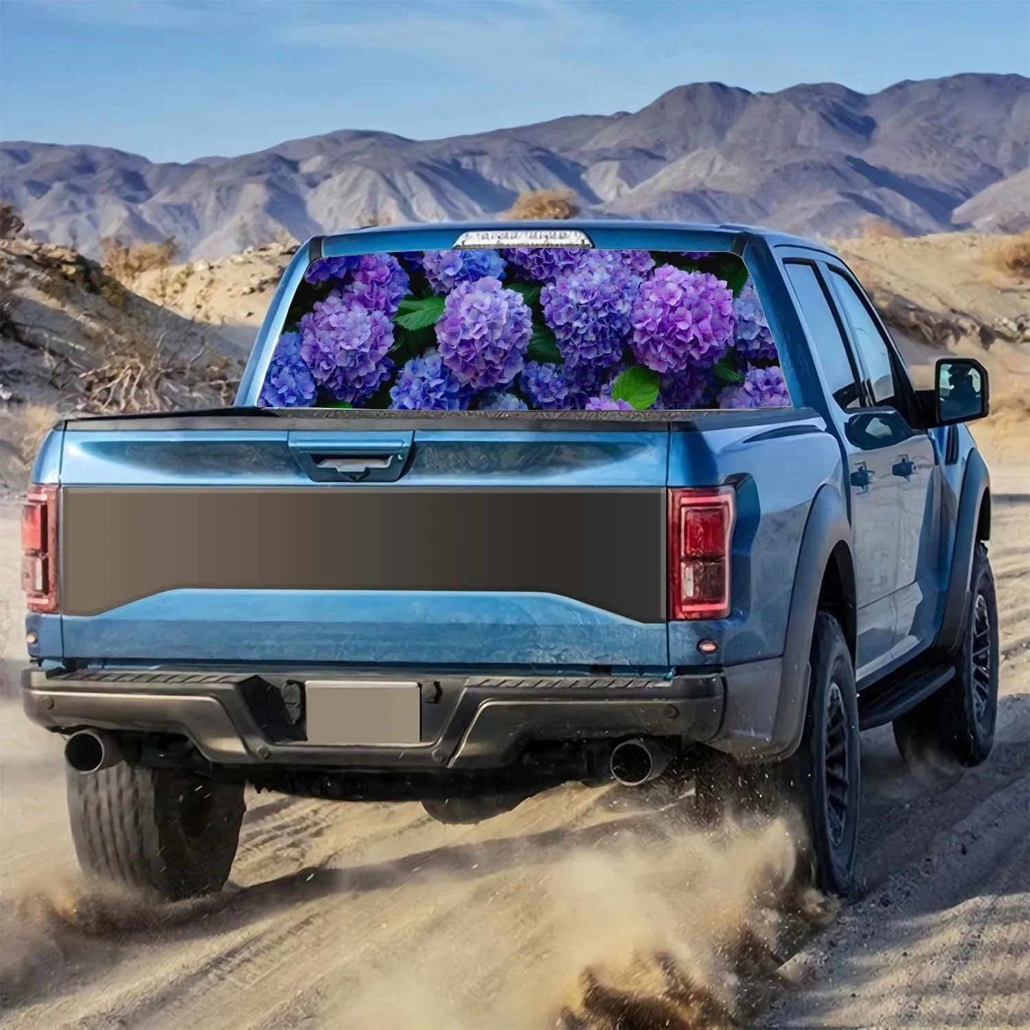 Blue Hydrangea Flower Car Accessories Rear Windshield Sticker Truck Window See Through Perforated Window Vinyl Decal Decoration