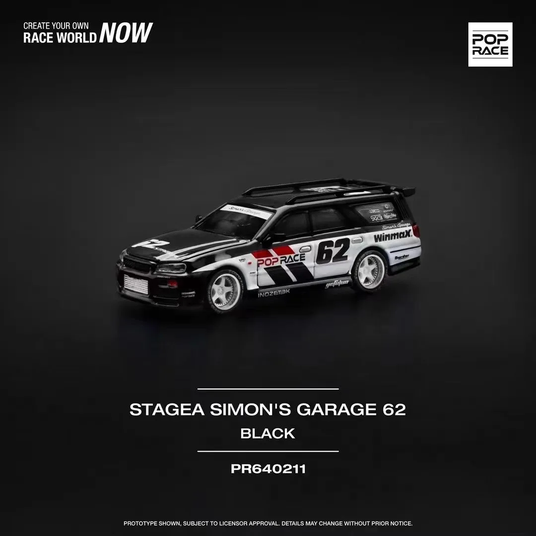 POP RACE 1:64 Nissan Skyline GT-R R32 STAGEA R34 SIMON'S GARAGE Capa Aberta Liga Modelo de Carro Presente