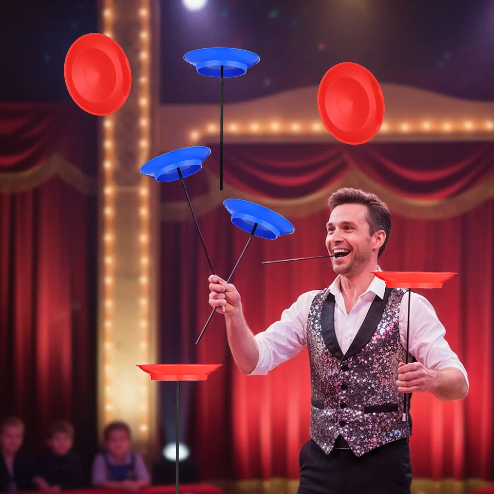 

2 комплекта высококачественных жонглерских дисков с палочками: яркие аксессуары для цирковых вечеринок, оборудование для групповых выступлений и резервного сценического оборудования