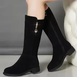 2026 New Women Warm Plush Snow Boots Casual Flat All-match Cotton Fashion Side Zipper Winter Shoes Thigh High Boot Botas Mujer