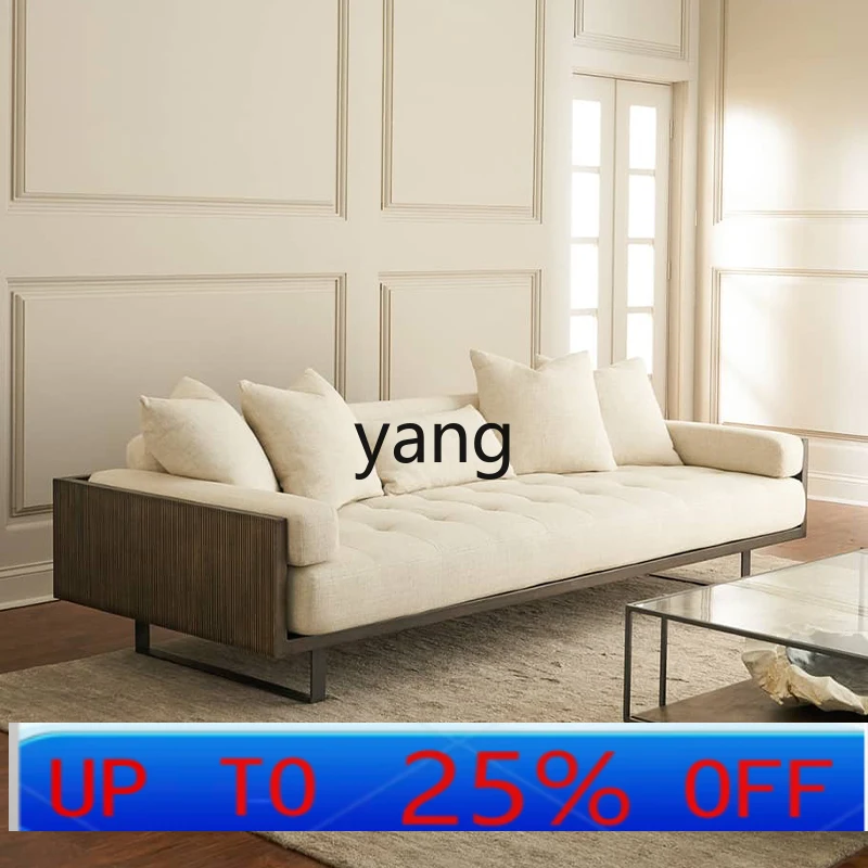 LH  American solid wood sofa household small apartment three-person sofa combination cotton and linen living room furniture
