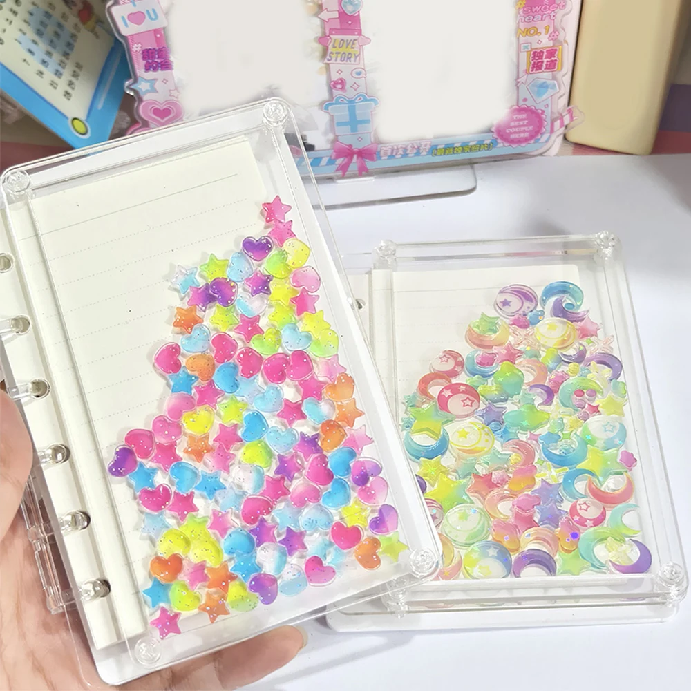 A7 Notebook Diary Book DIY Hand Ledger Office School Stationery Transparent Acrylic Sparkling Star Quicksand Binder Note Book