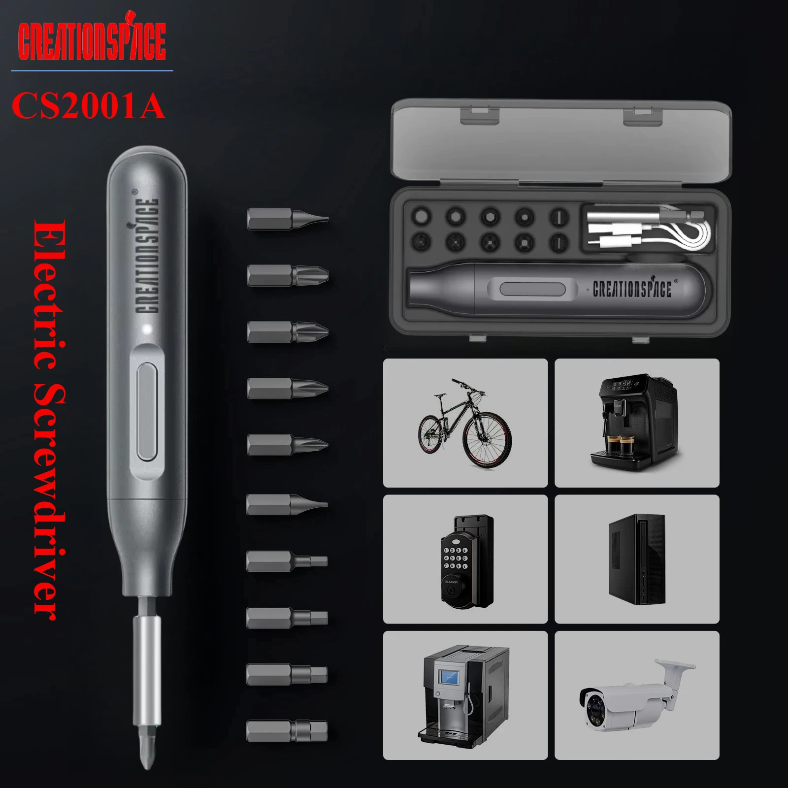 CreationSpace Mini Electric Screwdriver Set Precision Electric Screwdriver with 10 Magnetic Bits Portable Repair Tool Kit