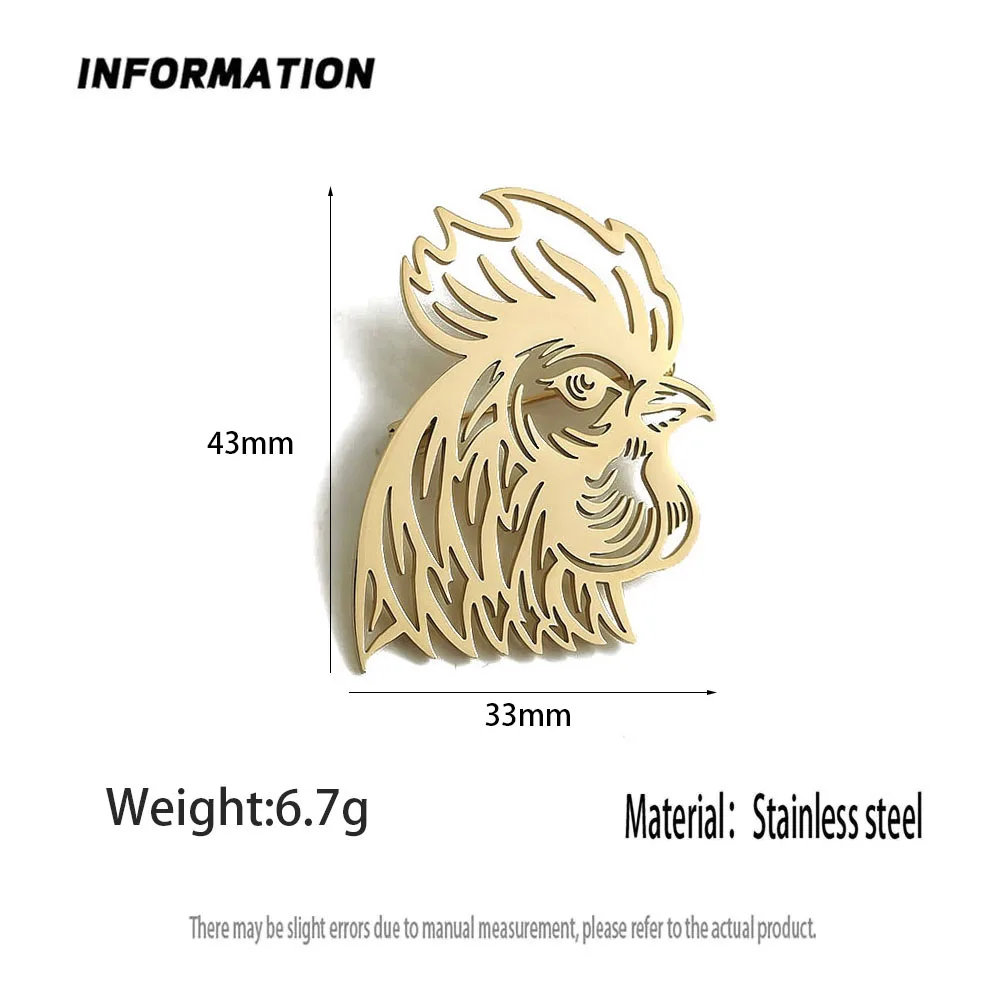 Original innovative animal big cock hollow stainless steel gold-plated 18K brooch, suit lapel pin, waterproof formal fittings