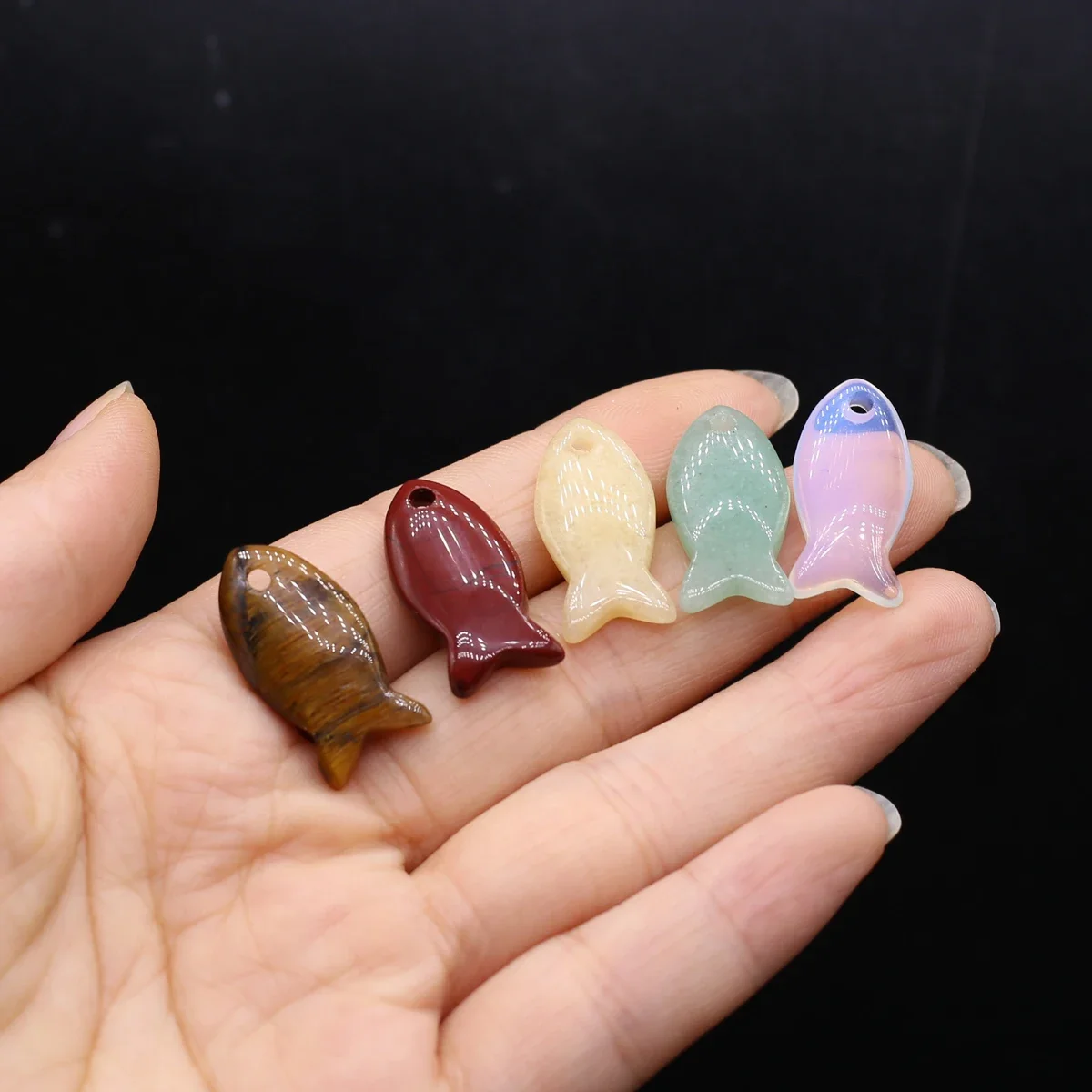 5PCS 13x25mm Natural Stone Rose Quartz Jade Cute Cartoon Fish Shaped Pendant Jewelry Making DIY Necklace Earrings Accessories