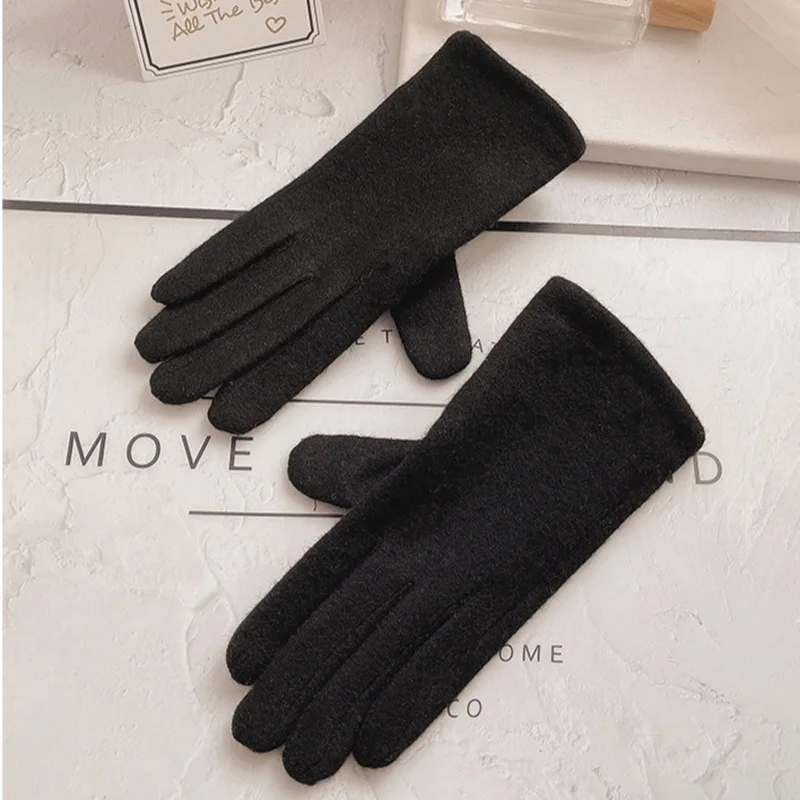 Women Autumn Winter Cashmere Wool Knit Plush Thick Warm Glove Outdoor Sports Embroidered Touch Screen Cycling Driving Mitten K42