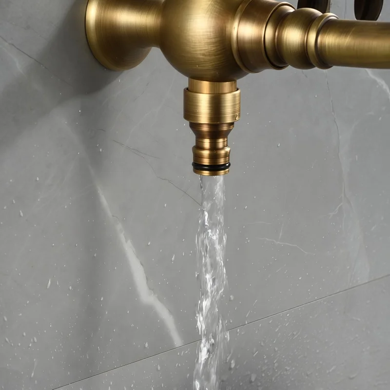 European-style Antique Single Cold Water Faucet, In-wall Type, One Inlet and Two Outlets, Can Be Connected to Water Pipe
