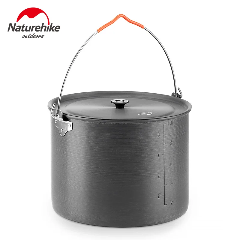 

Naturehike Camping Cookware 10L Large Capacity Hanging Pot Picnic Cookware Tourist Ultralight 1.1Kg Aluminum Alloy Portable Pot