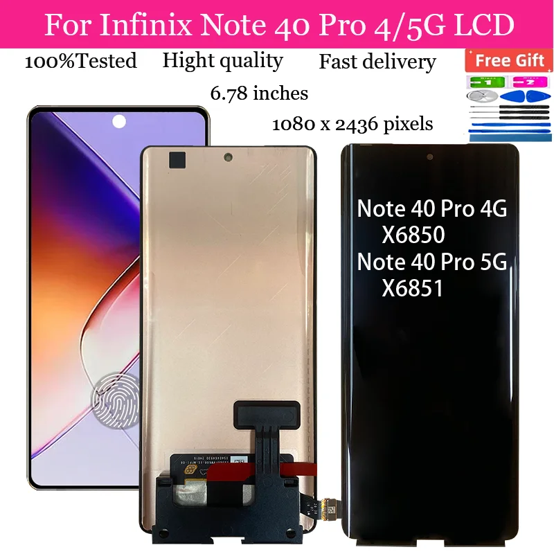 

Оригинальный AMOLED для Infinix Note 40 Pro 4G/5G X6850, X6851, ЖК-экран + сенсорный дигитайзер для INFINIX Note 40 Pro, замена