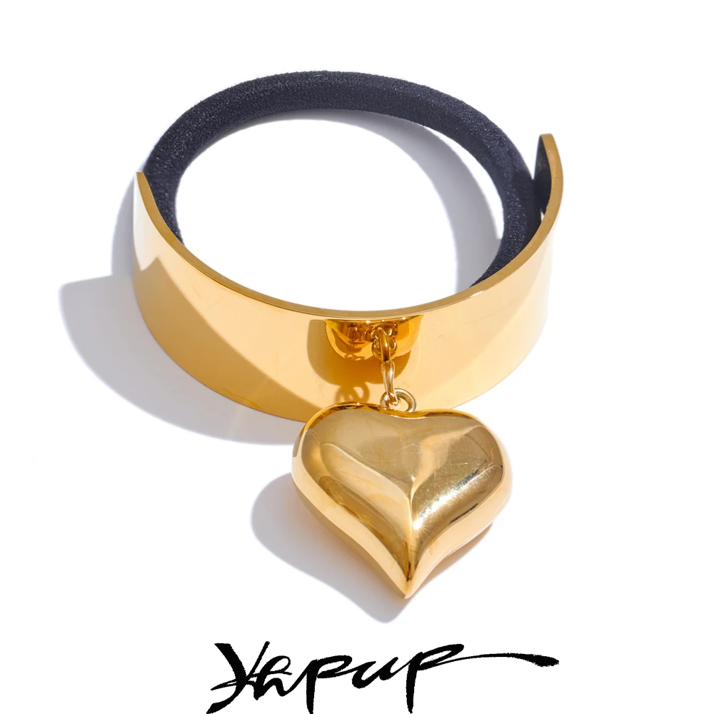 Yhpup New Arrival Smooth Stainless Steel Heart Headband Headwear Jewelry Gold Color Texture Fashion Hair Accessories