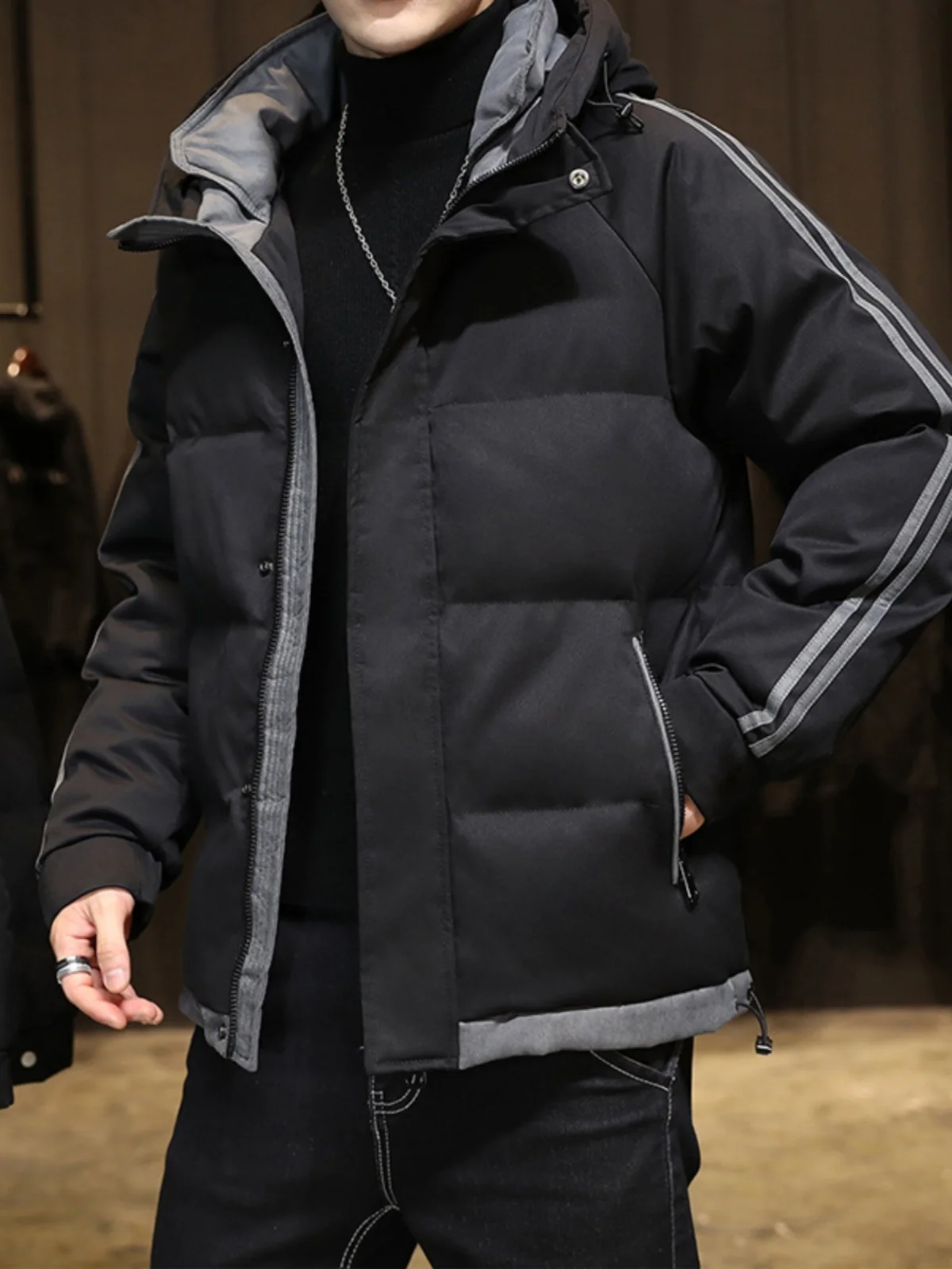 

Мужское хлопковое пальто Thiened Down Jaet, новое зимнее пальто с капюшоном и застежкой-молнией, повседневное свободное пальто