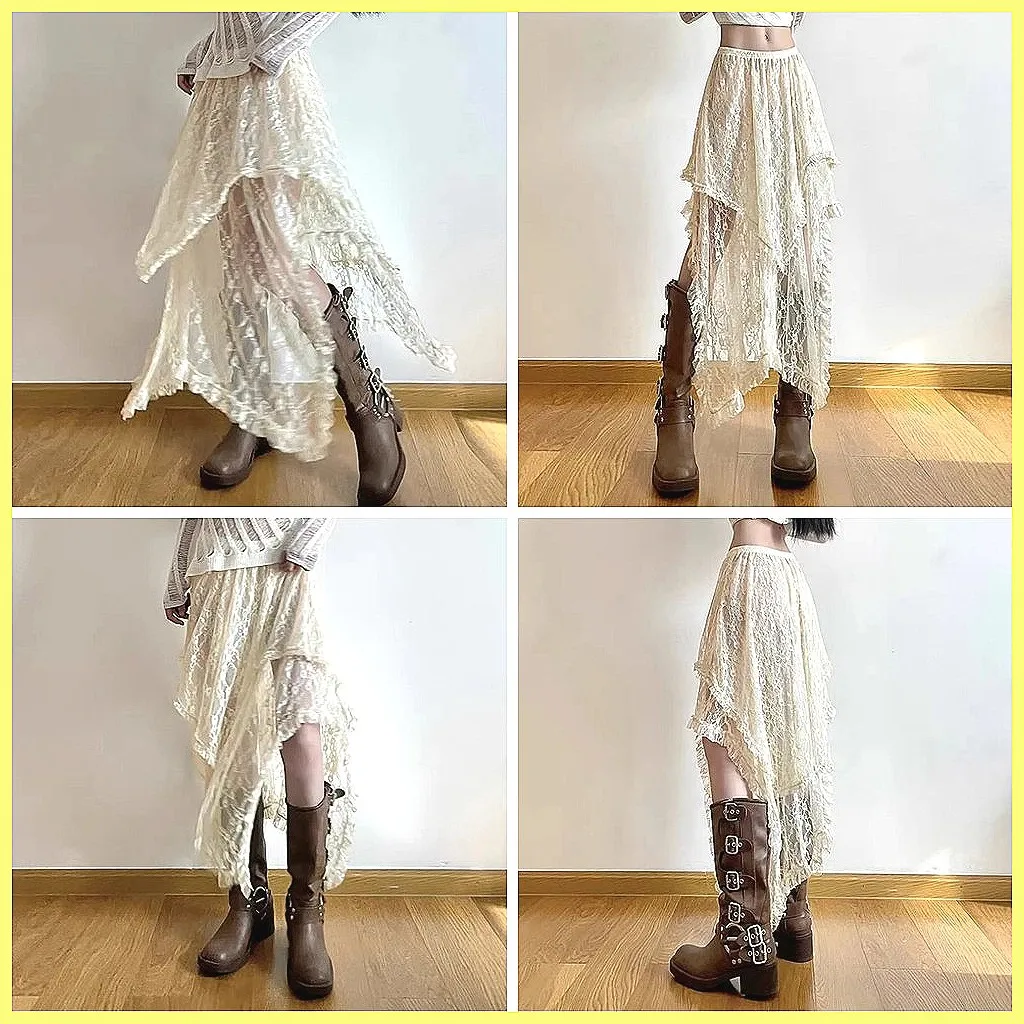 

Y2K Low Rose Lace Mini Skirt with Ruffle Hem, Fairycore Streetwear Short Skirt for Women (Characters: 74)