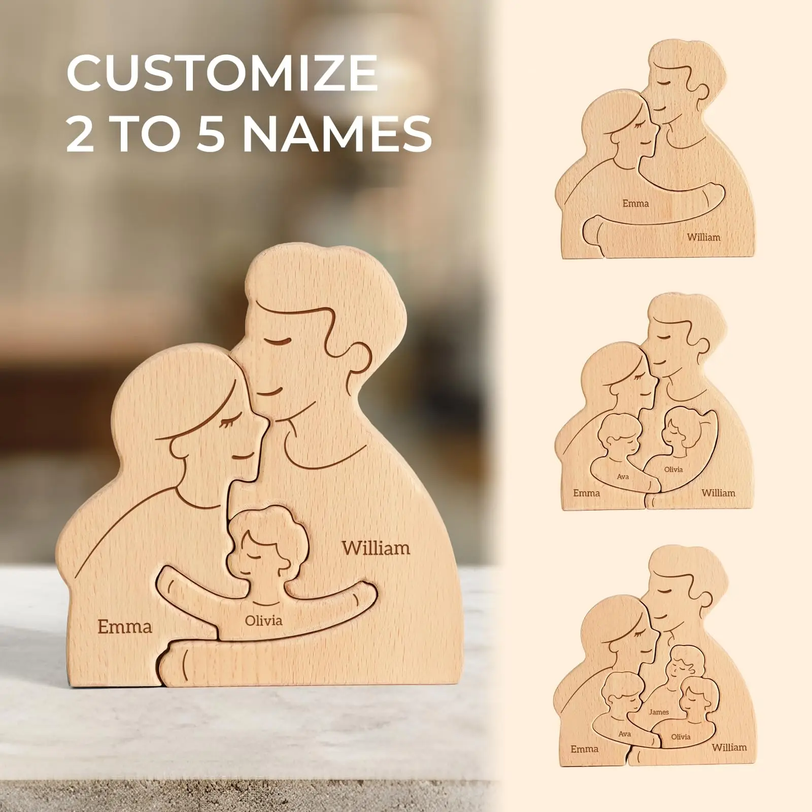 

Wooden Family Puzzle Personalized Puzzles 2-5Names Birthday Anniversary Wedding Gifts for Women Men Customized Home Decor
