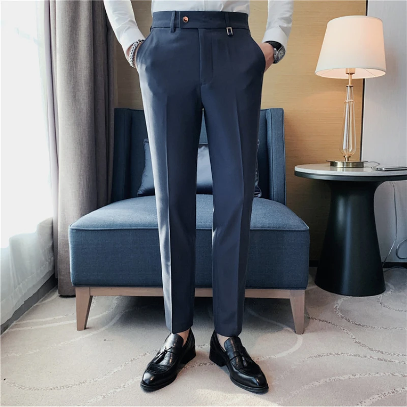 British Style New Autumn Solid Business Casual Suit Pants Men Slim Simple All Match Formal Wear Office Social Trousers Straight