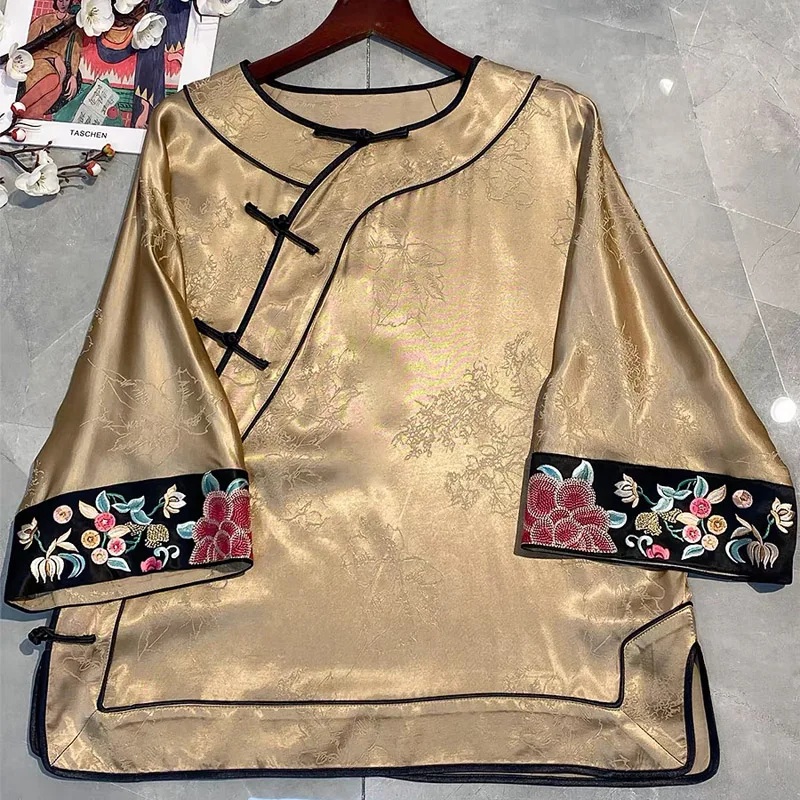 

High-end Spring Summer Women Top Embroidery Elegant Lady Loose Coat Traditional Chinese Garments S-XXL