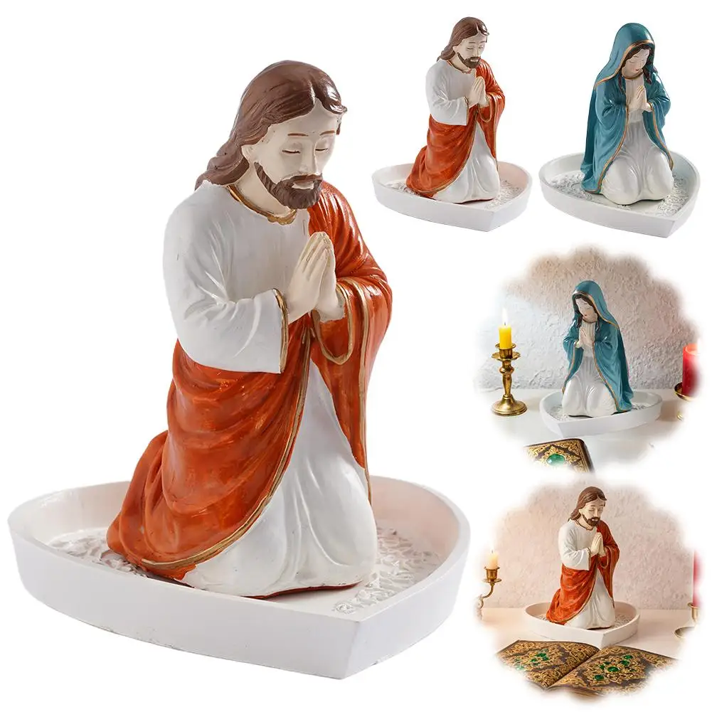Weihnachten Atmosphäre Dekoration Jungfrau Maria Jesus Rosenkranz Halter Desktop Ornament Statue Schmuck Lagerung Halterung Harz Skulptur
