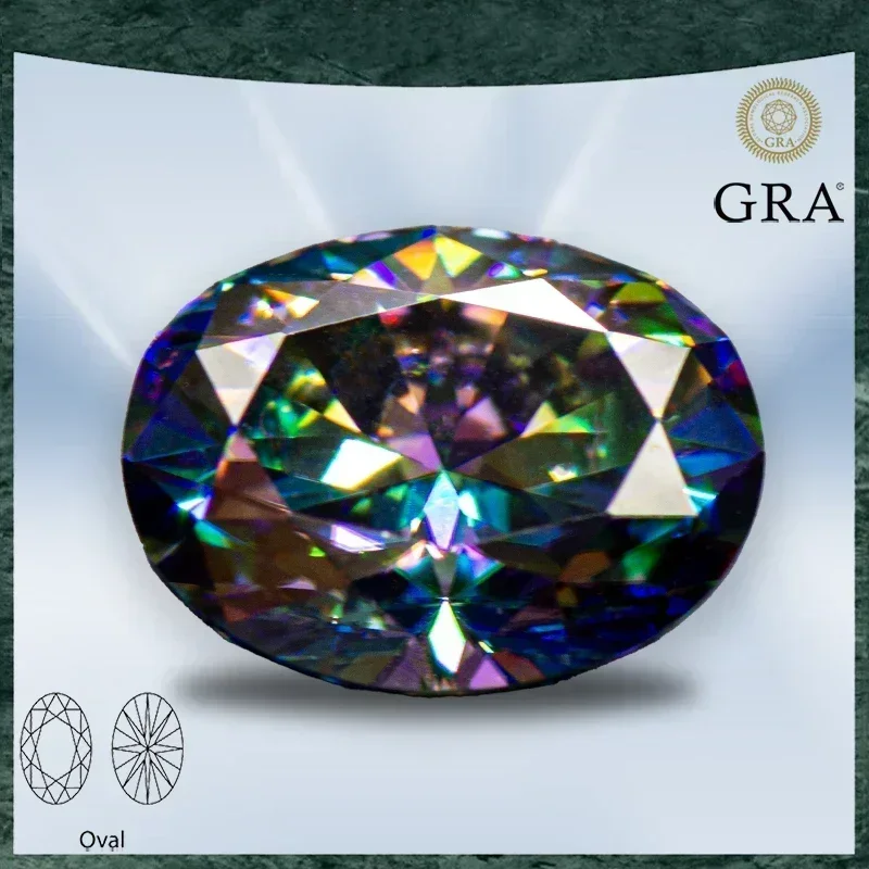 

Moissanite Stone Rainbow Green Color Oval Cut VVS1 with GRA Certificate for Gemstone Charms Beads Top Jewelry Making Materials