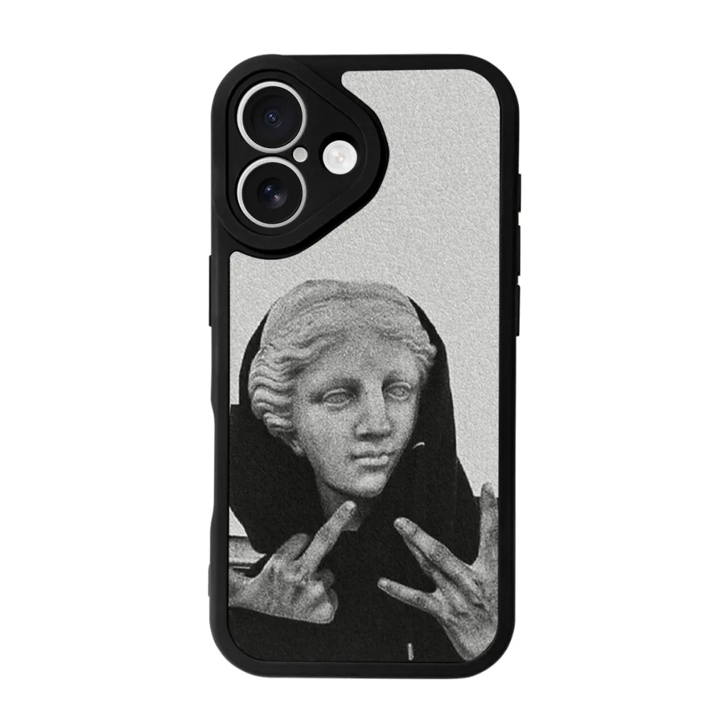 Greek statue Wearing Hoodie Phone Case For iPhone 16 Pro Max Plus Soft Silicone Skin Case