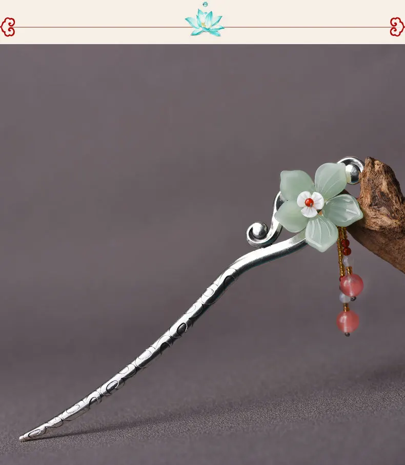 Chinese Coloured Glaze/Crystal/Conch/Silver Tibetan Style Exquisite Hairpin