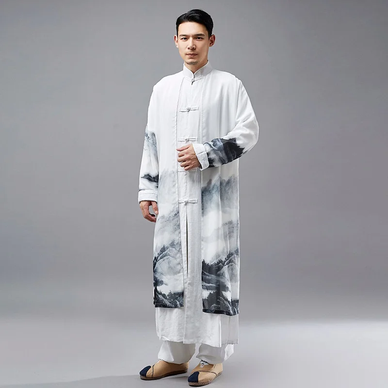 

Tai Chi Uniform Robe Chinese Traditional Martial Arts Wing Chun Kung Fu Training Clothes Apparel Clothing for Men Loose Printed