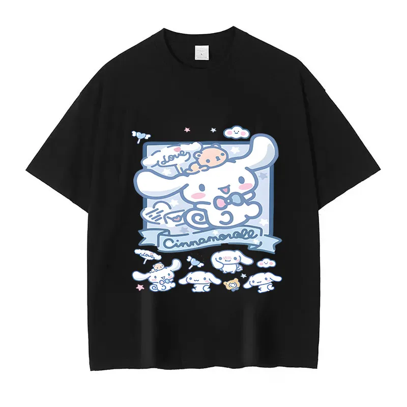 Anime Melody T Shirt Oversized Vintage Washed Kuromi T-shirts Retro Streetwear Cinnamoroll Cute Girl Tops Tees Kids Short Sleeve