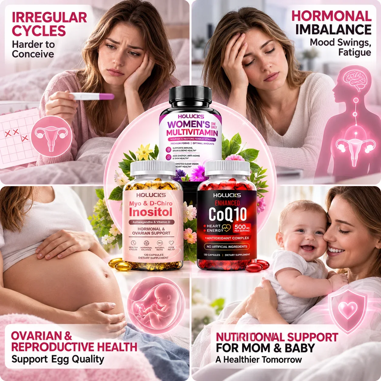 Myo & D-Chiro Inositol CoQ10 Women Multivitamin Support Antioxidant, Hormonal Balance, Immune, Heart Bone & Skin Health, Energy