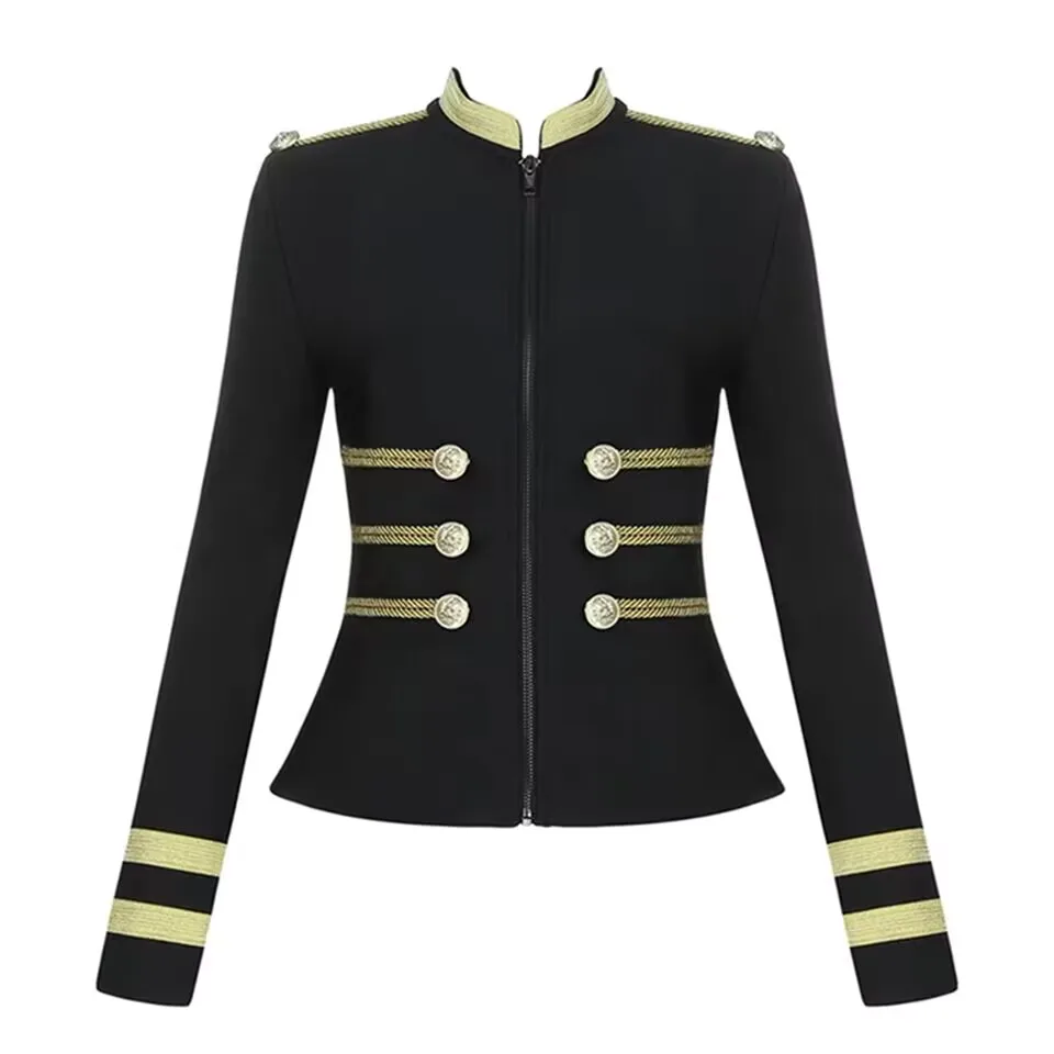 Women\'s Bandage Jackets Coat Evening Party Black Jacket Elegant Long Sleeve Coats O Neck Christmas Casual High Street Clothes