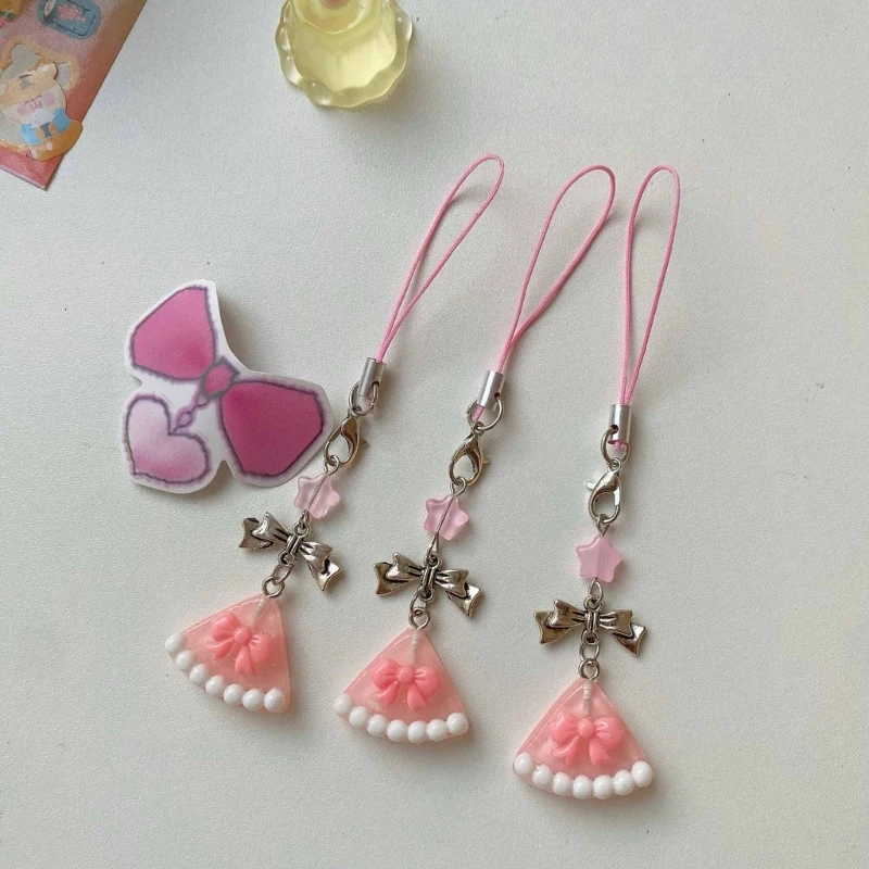 Elegant Bowknot and Cake Smartphone Chain Unique Phone Charm Bag Hanging Decors