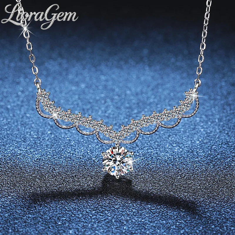 LioraGem Platinum PT950 Women's Angel Wings Moissanite Necklace, Wavy Feather Diamond-Studded Elegant Pendant Necklace