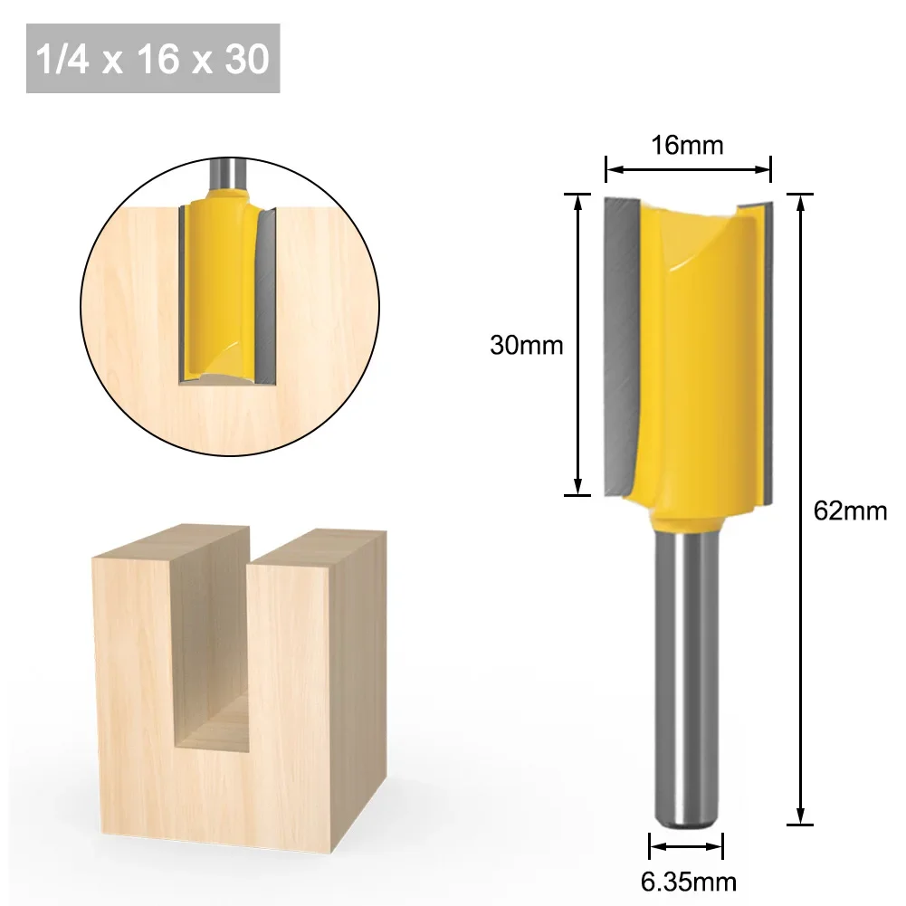 1 unidad de fresa de vástago de 1/4 ", 6,35 MM y 6MM, broca recta para tallado de madera, broca enrutadora de flauta doble individual de carburo de tungsteno, fresado de madera