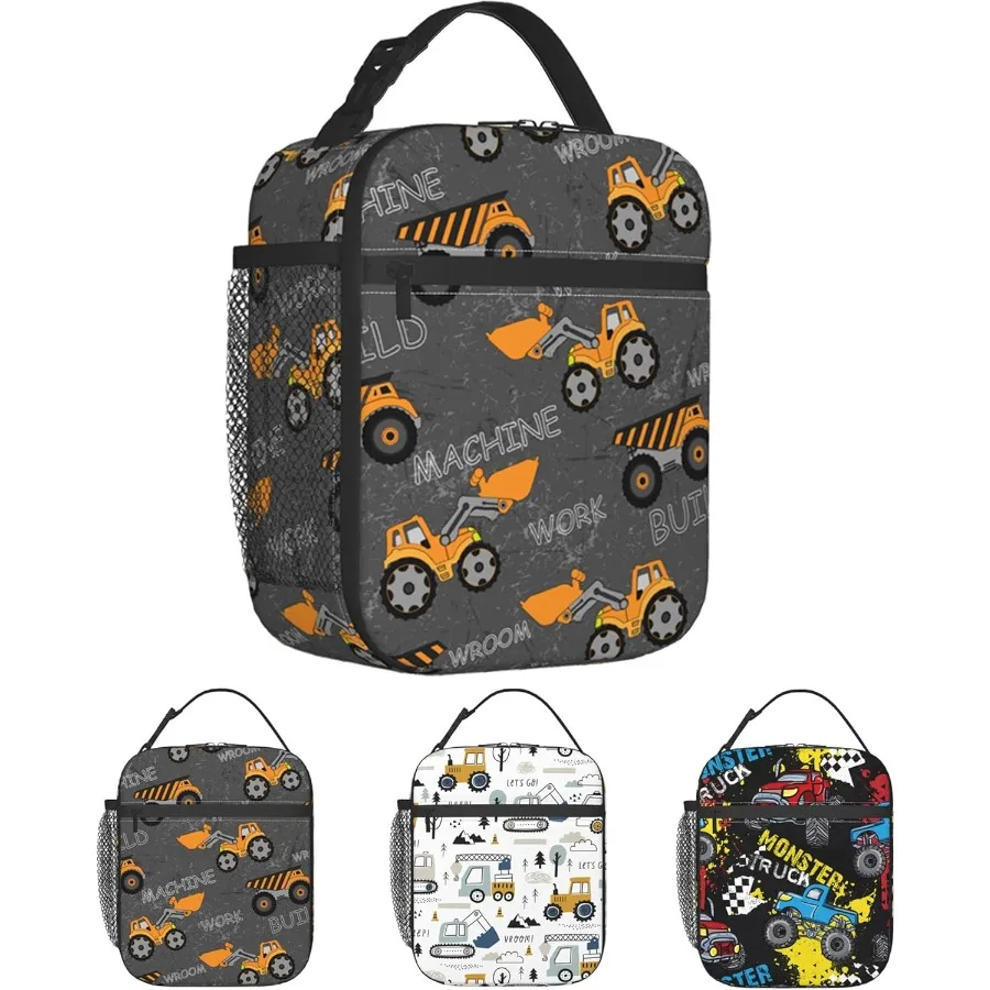 

Insulated Lunch Bag with Construction Truck and Tractor Design for Toddlers and LeakProof Reusable Meal Tote Bag Ideal for Scho