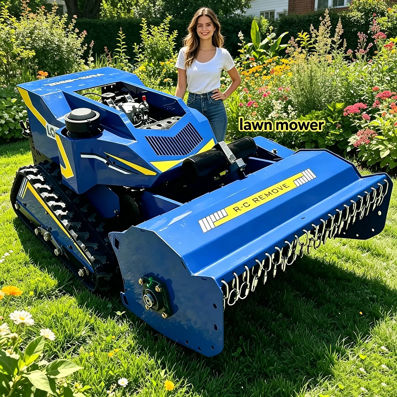 

Customized lawn mower with four stroke remote control track, industrial grade orchard weed lawn mower