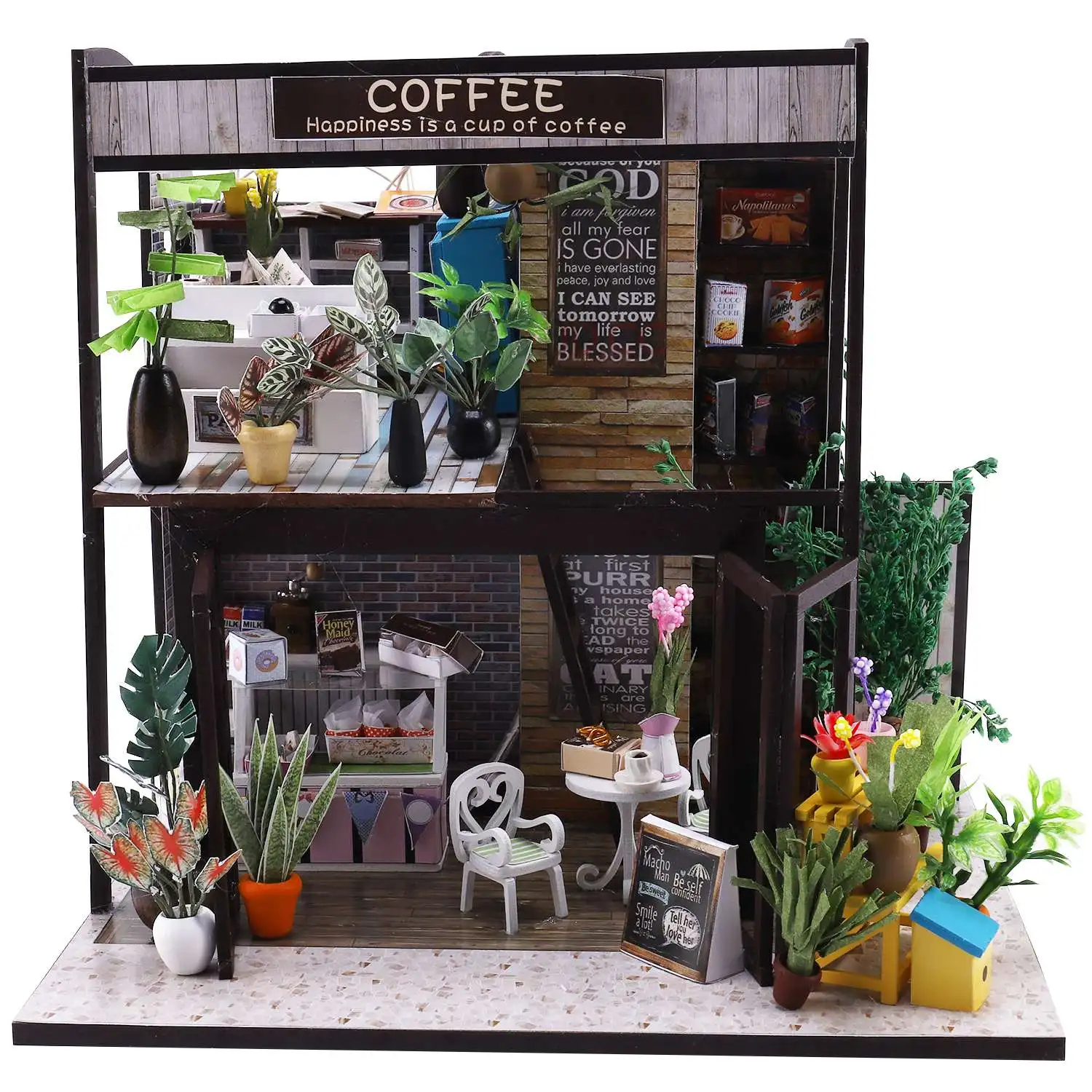 

Doll House Miniature Diy with Furnitures Wooden House Waiting Time Toys for Children Birthday Gift M027