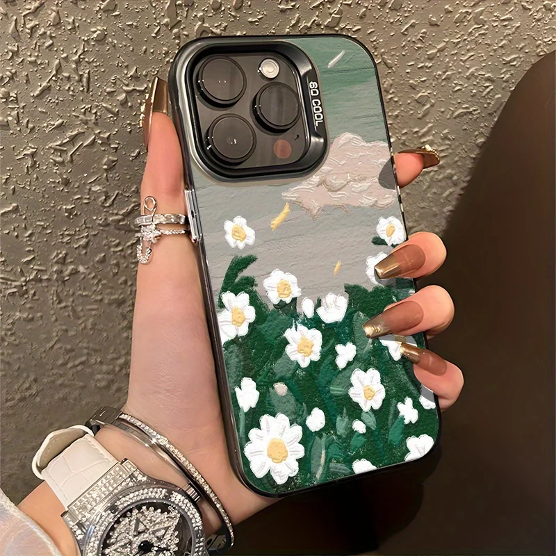 

Clay flower pattern phone case for iPhone 16 15 14 13 12 11 Pro/ Max/Plus shock-proof rear cover anti-fingerprint