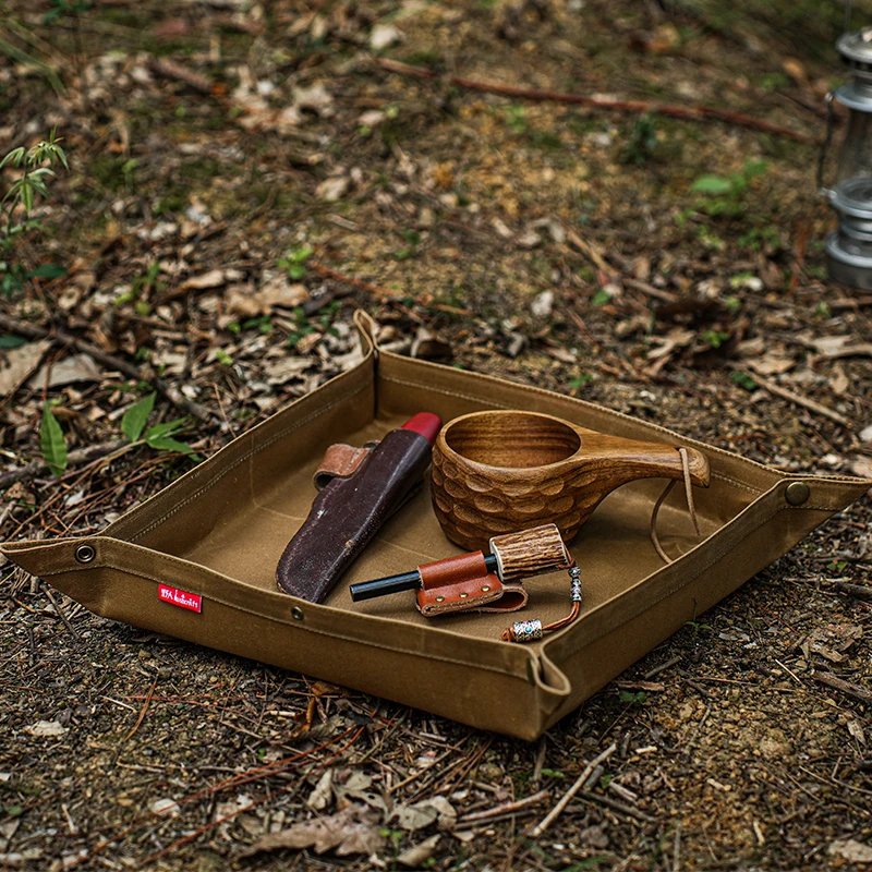 

[HODR] Складной лоток для хранения из вощеного холста Bushcraft — портативный органайзер для кемпинга и домашнего использования