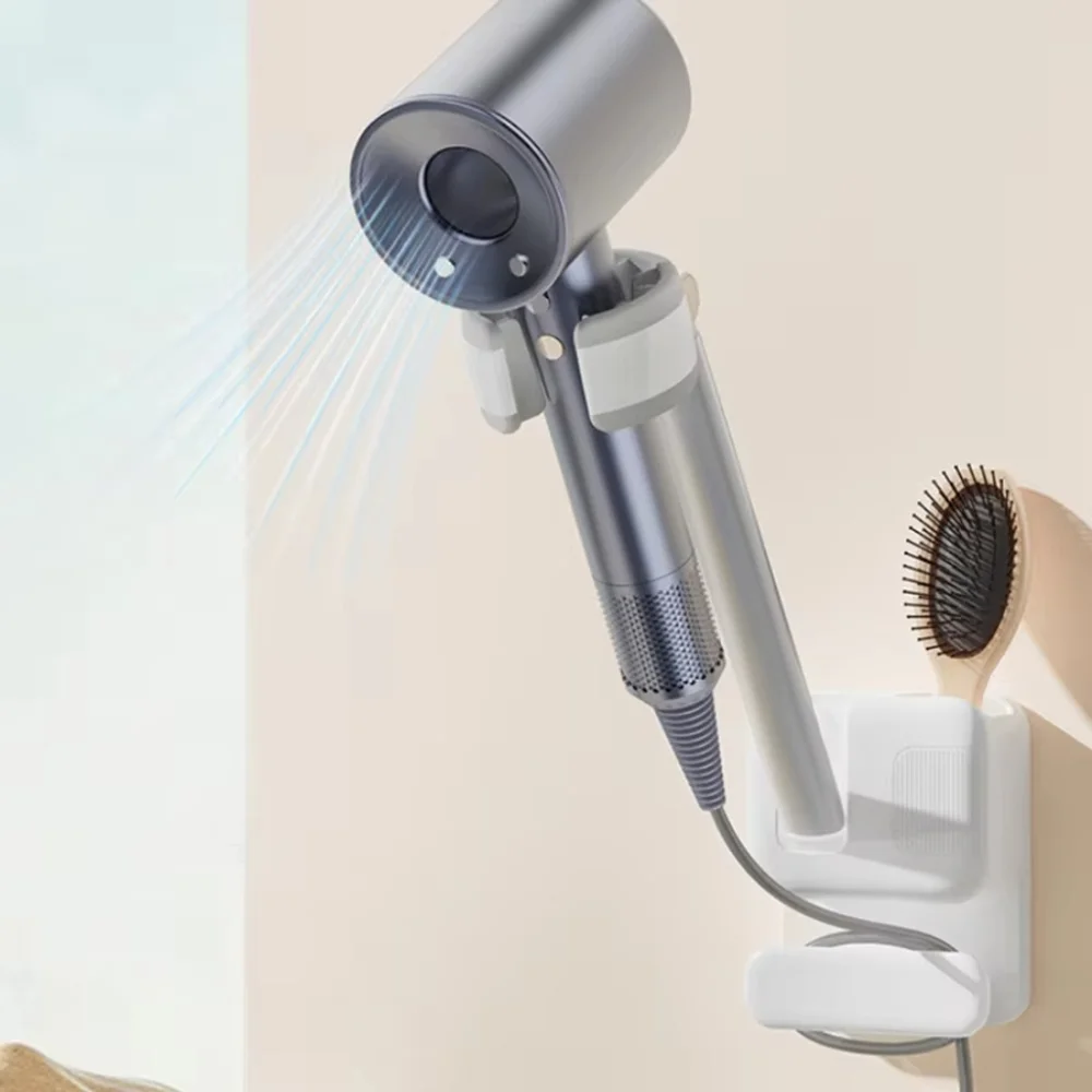No‑hole Wall‑mounted Hai Dryer Stand, Bathroom Hair Dryer Organizer Storage Rack, Lazy Hair Dryer Holder