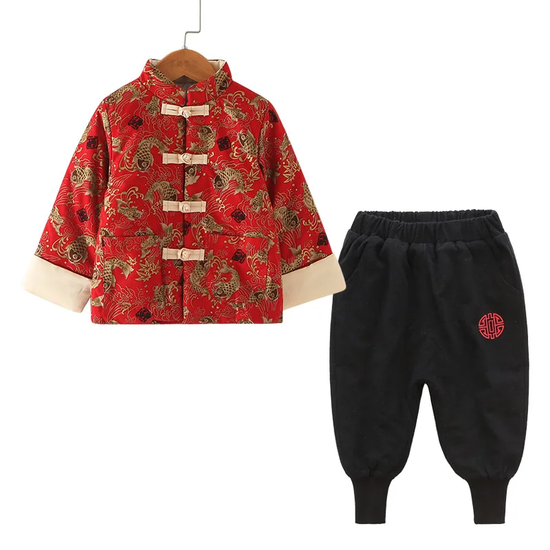 Kids Chinese Style Hanfu Boys New Year Tang Suit Fashion Retro Oriental Clothing Crane Dragon Embroidery Coats Children Outfits