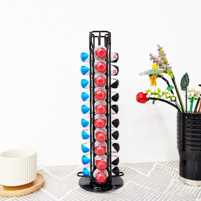40Pc Rotatable Metal Coffee Capsules Pods Holder Rotating Design Storage Coffee Capsule Stand Storage Shelve Organization Holder