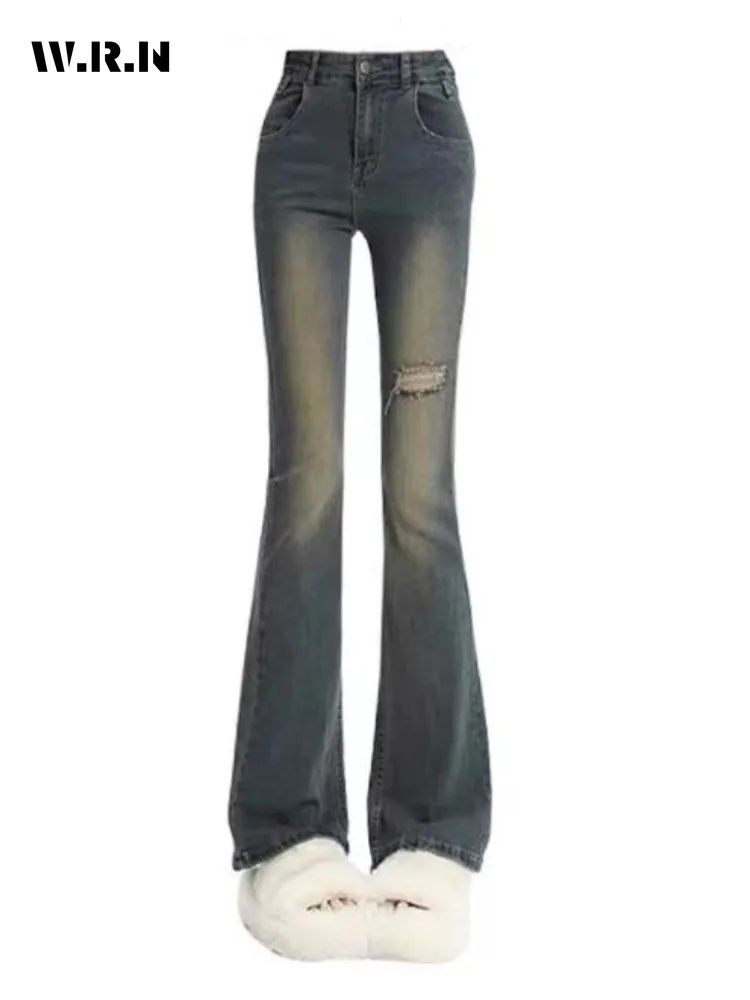 

2024 Summer Harajuku Sheath High Waist Flared Jeans Women's Vintage Slim Retro Y2K Pants Streetwear Style Female Denim Trouser