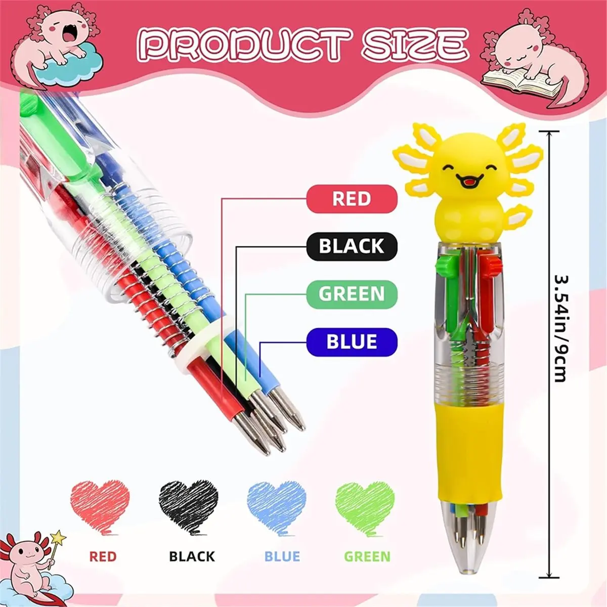 Eco-friendly 30 Pieces of Cute Cartoon Salamander Four-Color Pen Mini Pen Color Ballpoint Pen Primary School Students Stationery