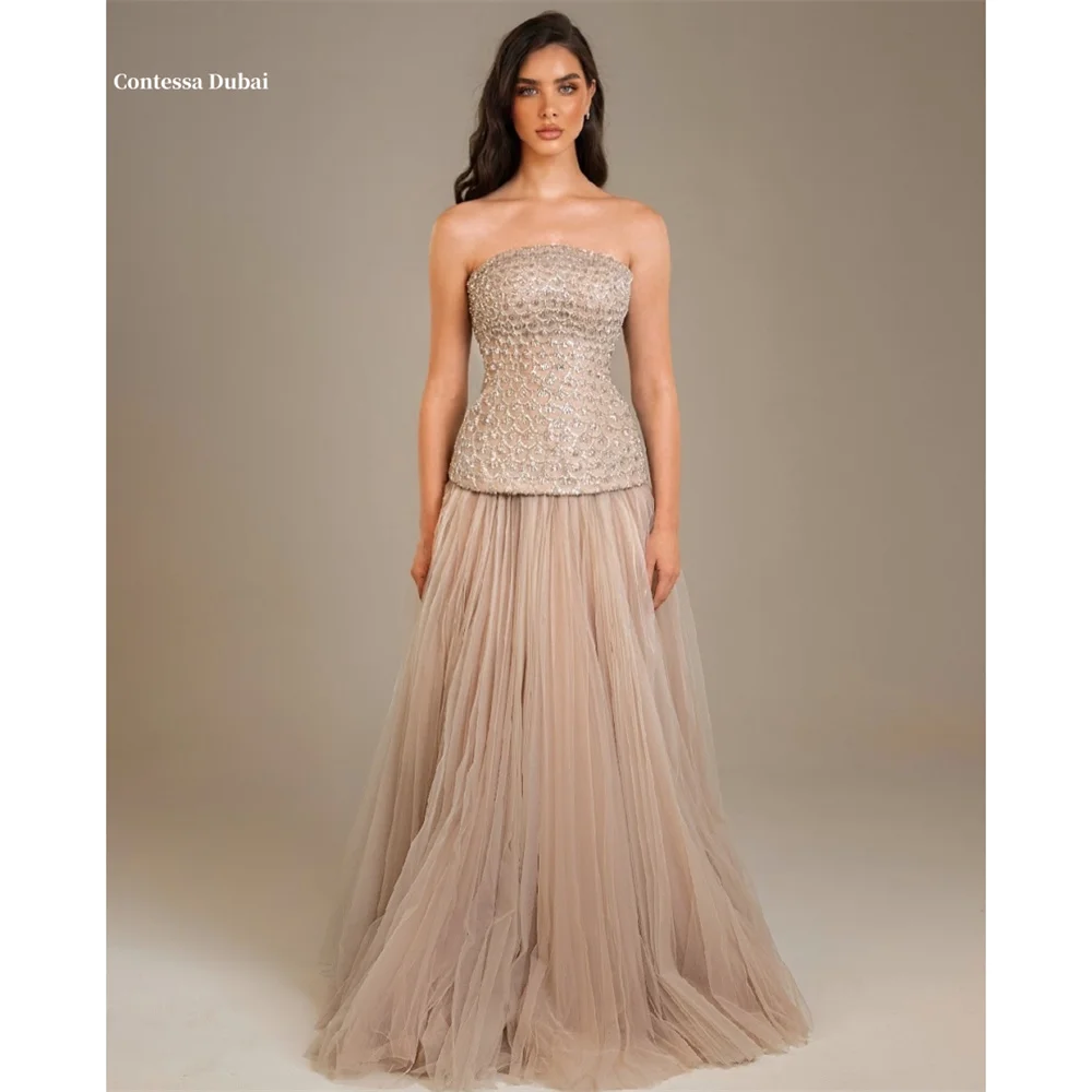 

Contessa Dubai Блестящие винтажные платья из двух частей для выпускного вечера со складками-аккордеонами со шлейфом и уздечкой по талиюفساتين equilibrium21.