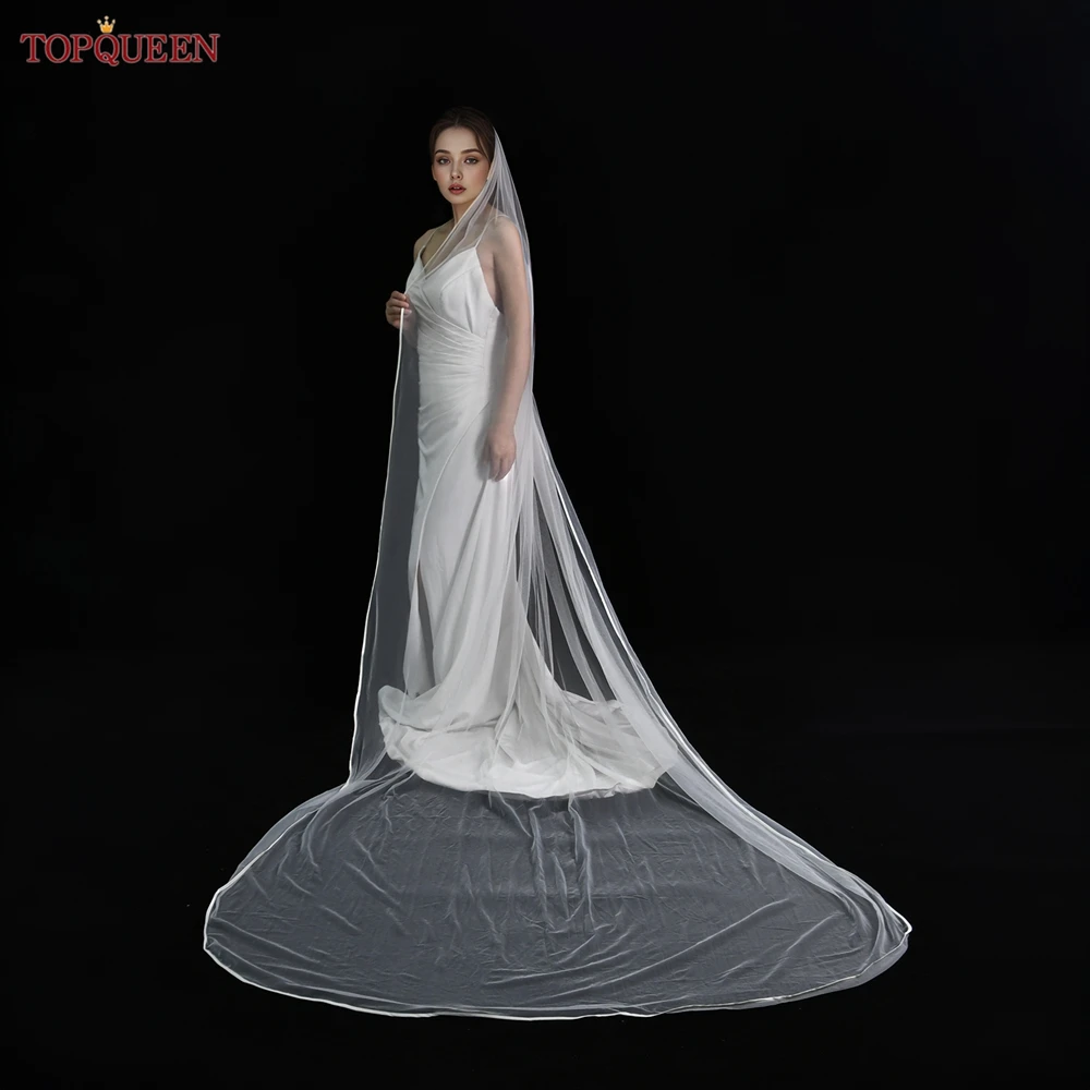 TOPQUEEN V21 Wedding Veil Bride to Be Pencil Edge Bridal Veils 3 M White Ivory Wedding Veil Photo Accessory Cathedral Veil