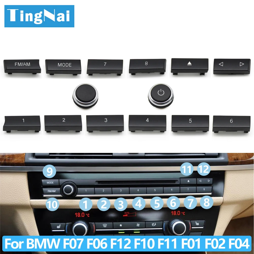 12PCS Car Center Console CD Digital MODE FM/AM Button Cover Trim For BMW 5 6 7 5GT Series F10 F11 F06 F12 F13 F07 F01 F02 F04